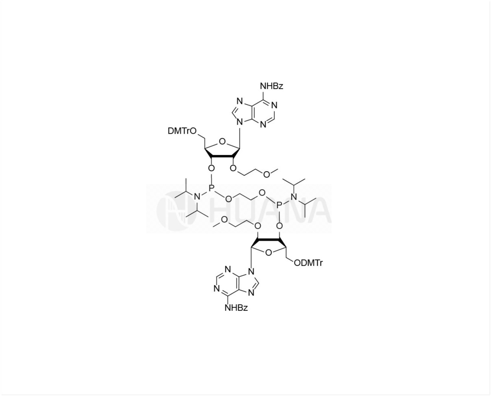 Etan-1,2-di ((5'-O-DMTr-2'-O-MOE-rA ((Bz)-3'-oxy) bis ((diisopropilfosforamidit)